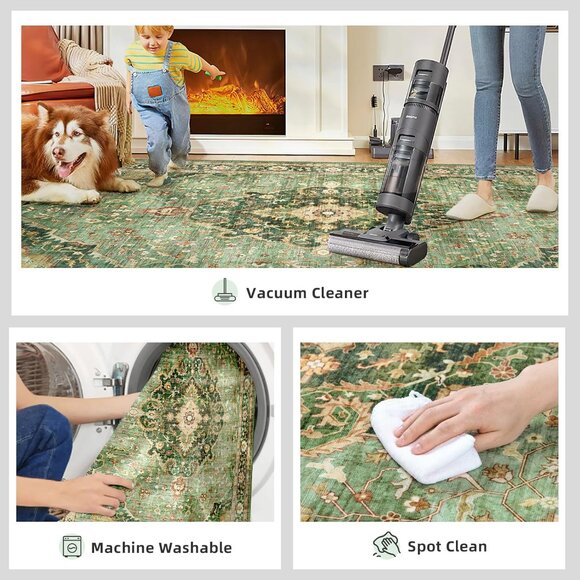New 3x5 Green Area Rug, Washable Low-Pile Non-Slip Carpet for Home & Room - Picture 6 of 16